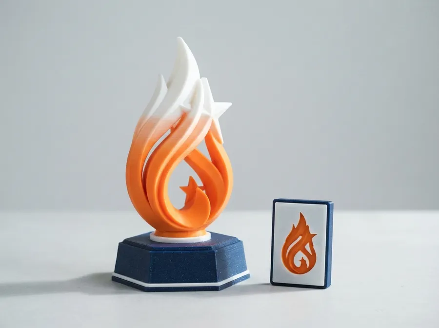 Trofeo impreso en 3D con placa de reconocimiento